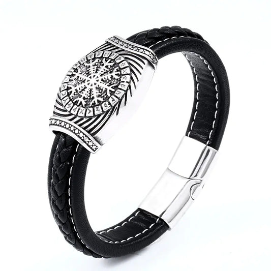 Vintage Stainless Steel Leather Bracelet for Men