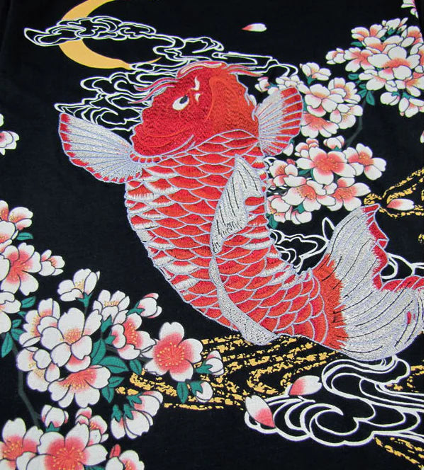 Embroidered T-Shirt with Koi Fish Design