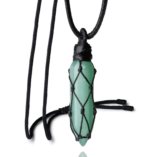 MAIBAOTA Men Women Necklace Green Aventurine Healing Crystal Stone Point Pendant Necklace for Men Adjustable Rope Natural Reiki Gemstone Necklace Jewelry
