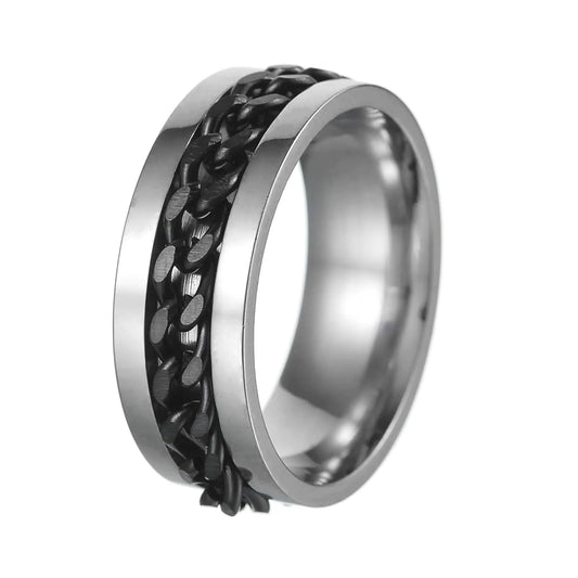 Udolfly Mens Fidget Rings Anxiety Rings for Men Womens Chain Spinner Rings for Adults Titanium Steel Ring Chain Black Size 11