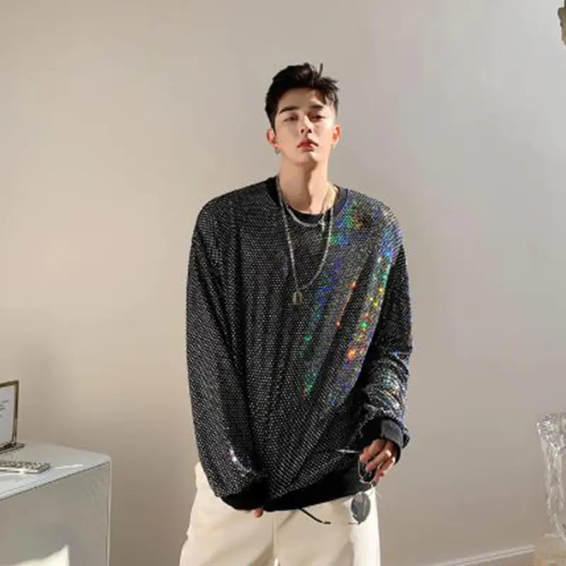 Korean Long Sleeve Sequined T-Shirts for Men