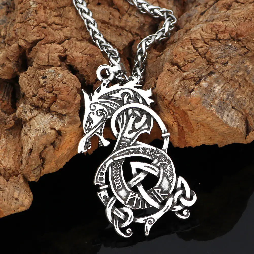 Nordic Celtic Dragon Pendant Necklace for Men and Women
