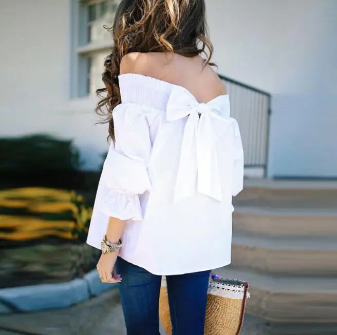 Off-Shoulder Top with Bow, Sexy T-Shirt