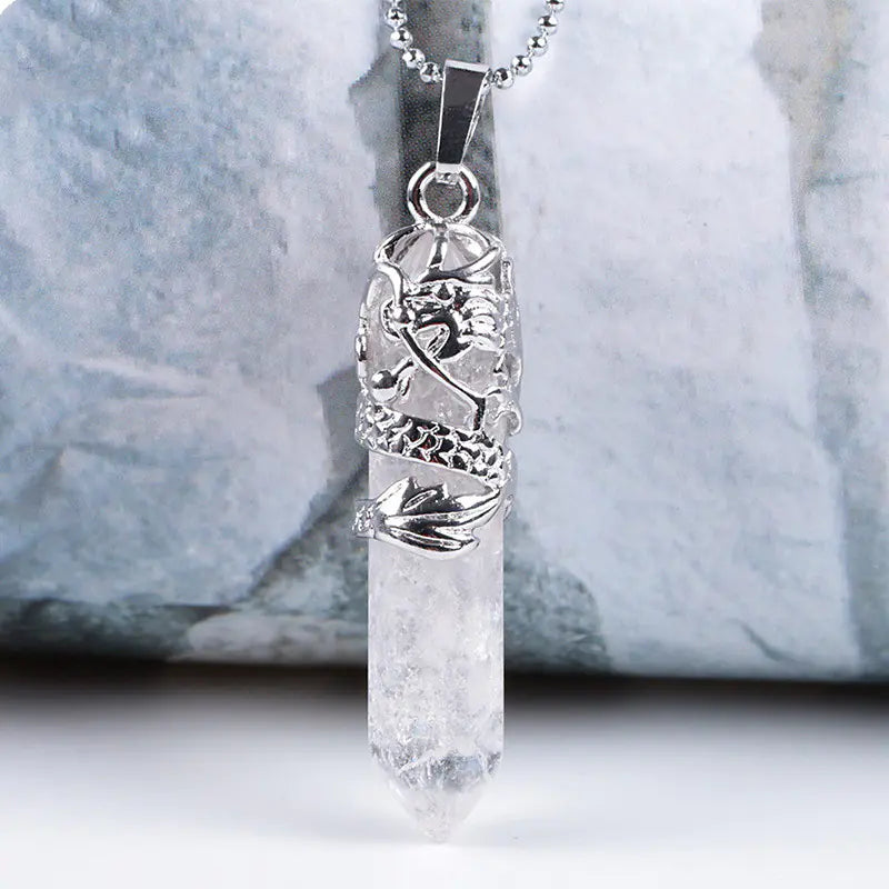 Natural Stone Hexagonal Dragon Totem Crystal Necklace