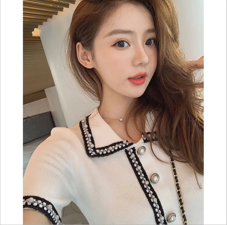 Knit Polo Dress with Short Sleeves in Chic Style