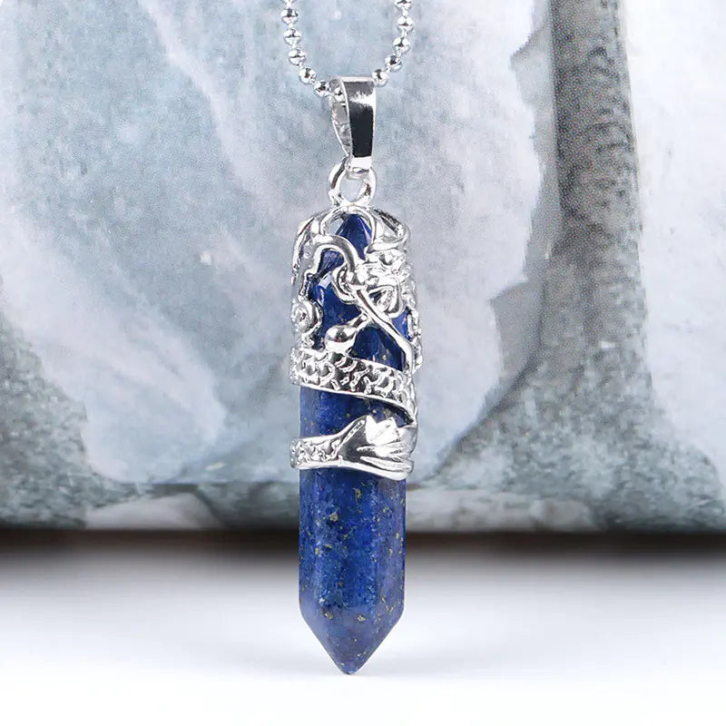 Natural Stone Hexagonal Dragon Totem Crystal Necklace