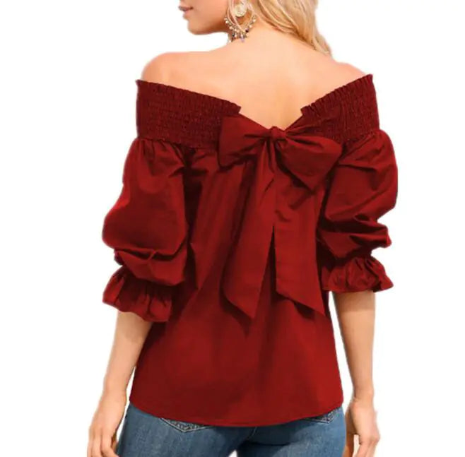 Off-Shoulder Top with Bow, Sexy T-Shirt