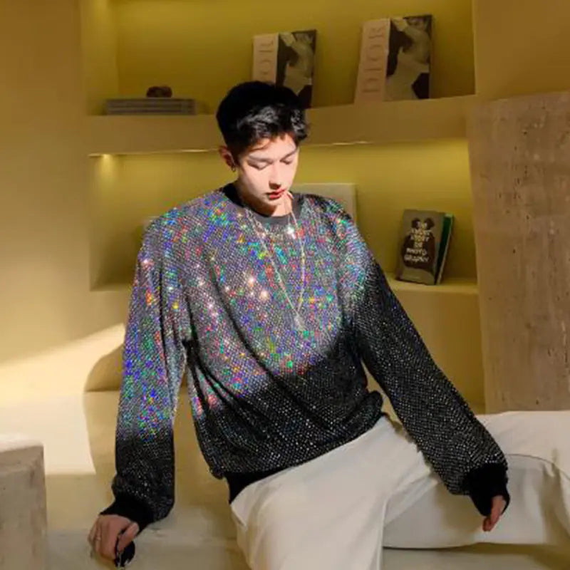 Korean Long Sleeve Sequined T-Shirts for Men
