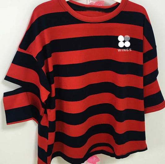 BTS Striped Hollow Out T-Shirt with Short Sleeves