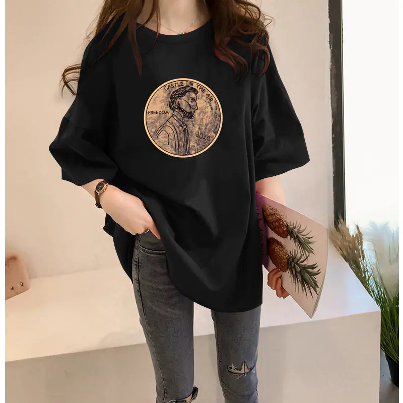 Loose-Fit Women's Short Sleeve T-Shirt - Korean Style