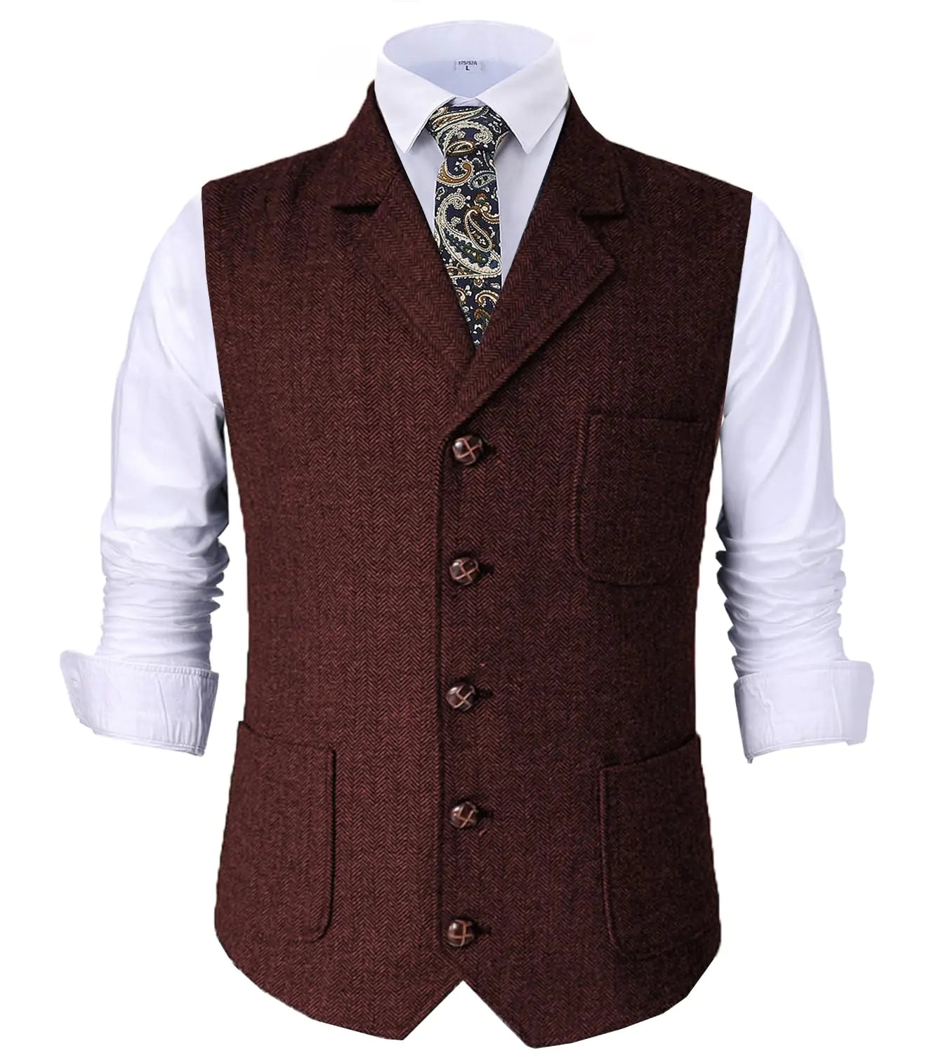 Mens Retro Suit Vest Tweed Wool Regular Fit Dress Waistcoat Herringbone for Jacket (Burgundy3X-Large)
