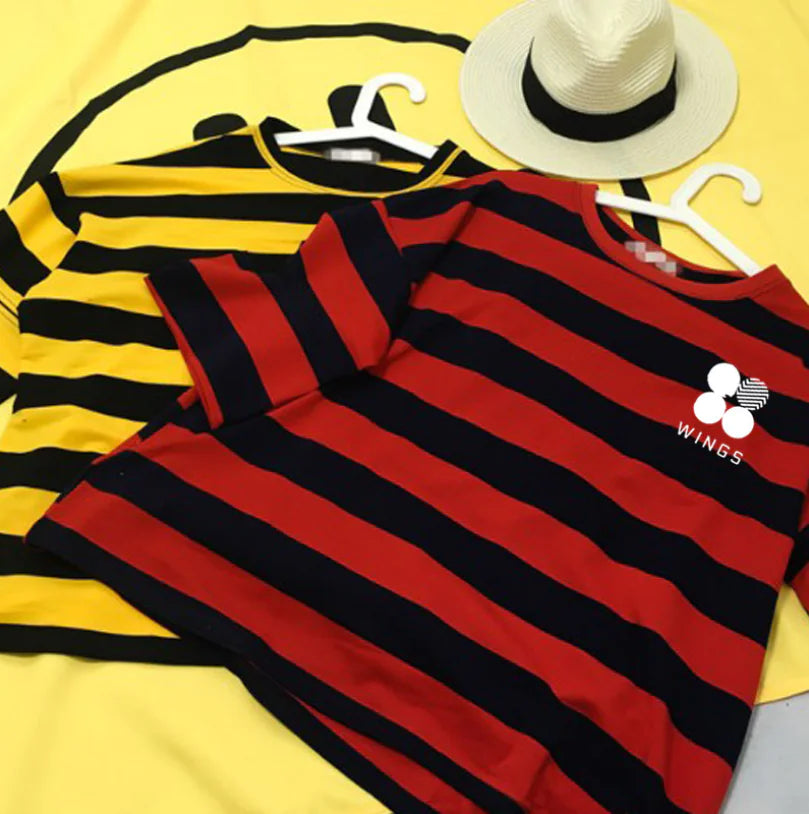 BTS Striped Hollow Out T-Shirt with Short Sleeves