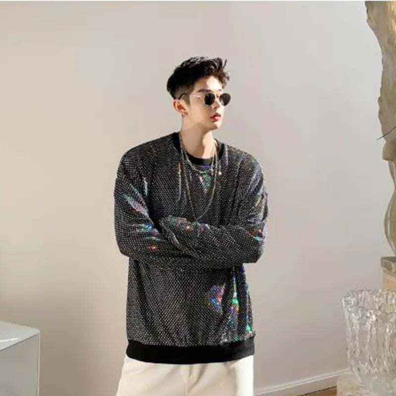 Korean Long Sleeve Sequined T-Shirts for Men