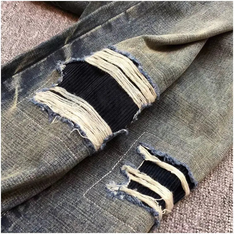 Retro Ripped Straight Leg Denim Pants for Trendy Style