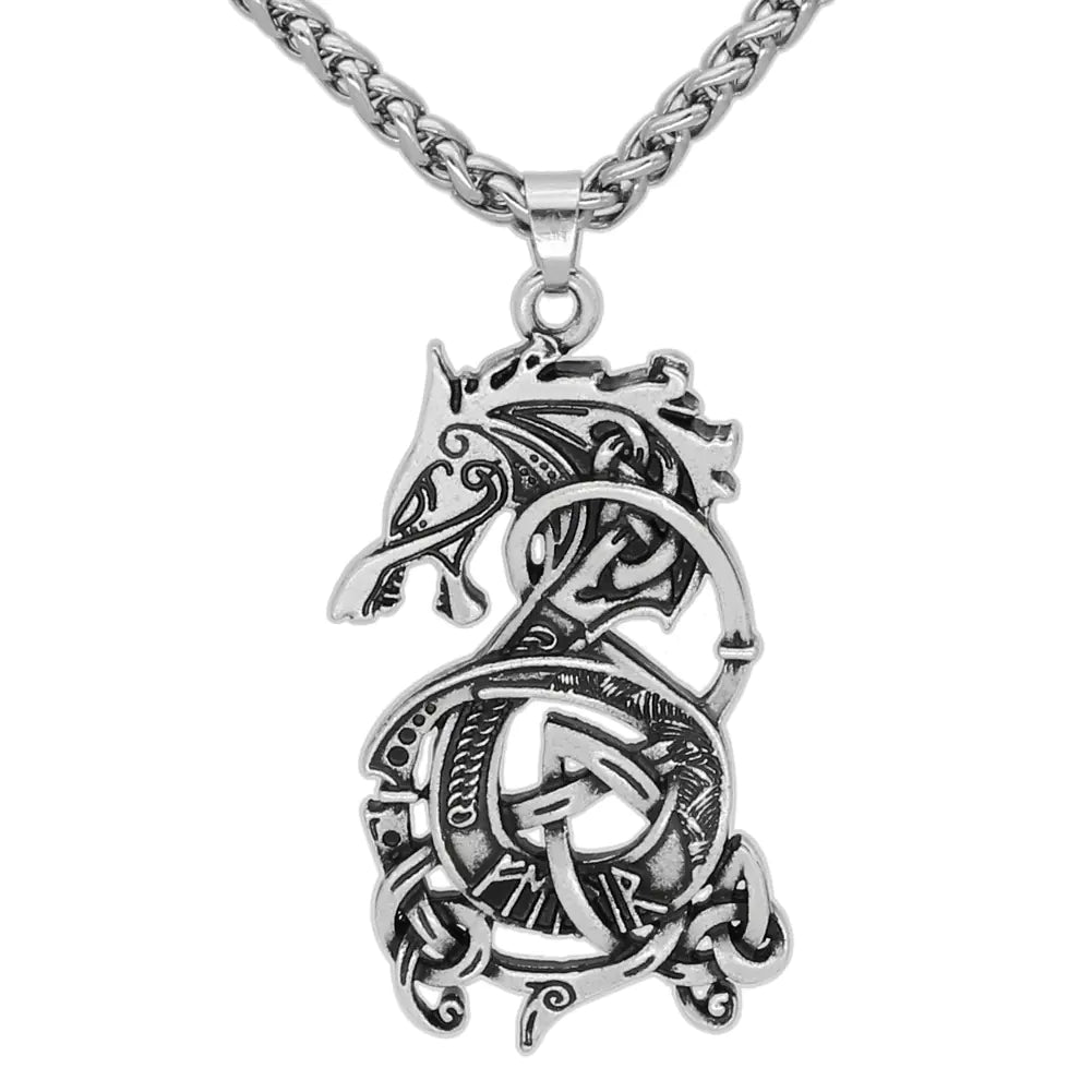 Nordic Celtic Dragon Pendant Necklace for Men and Women