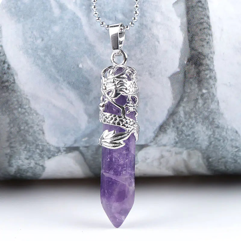 Natural Stone Hexagonal Dragon Totem Crystal Necklace