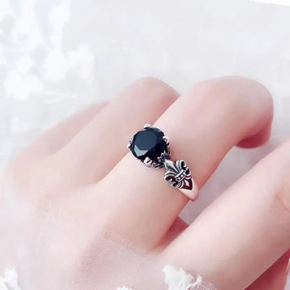 925 Thai Silver Crown Black Agate Diamond Ring
