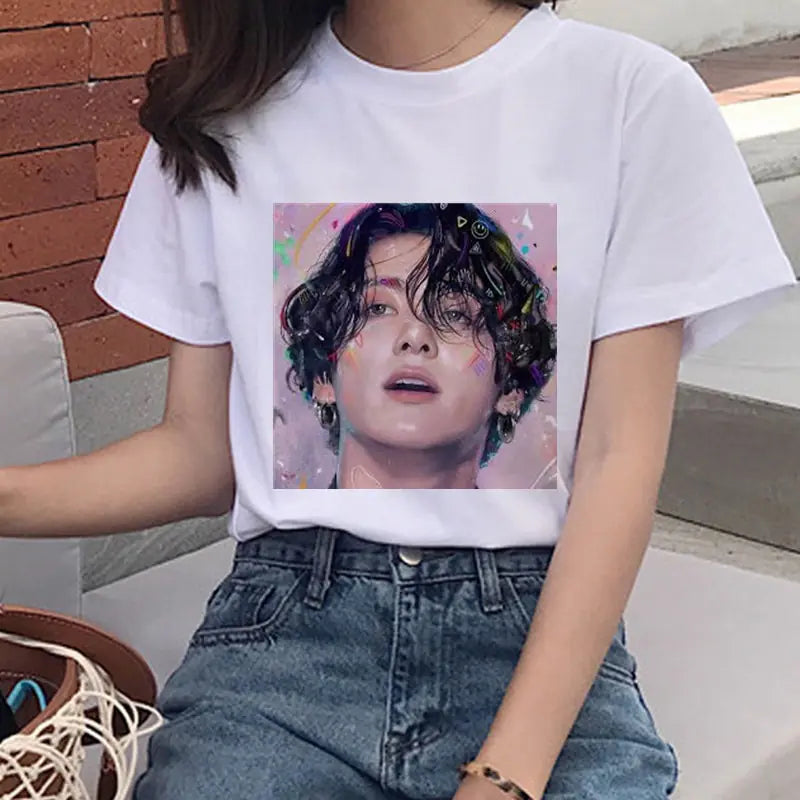 2020 Summer Women's T-Shirt with Boy Print Design