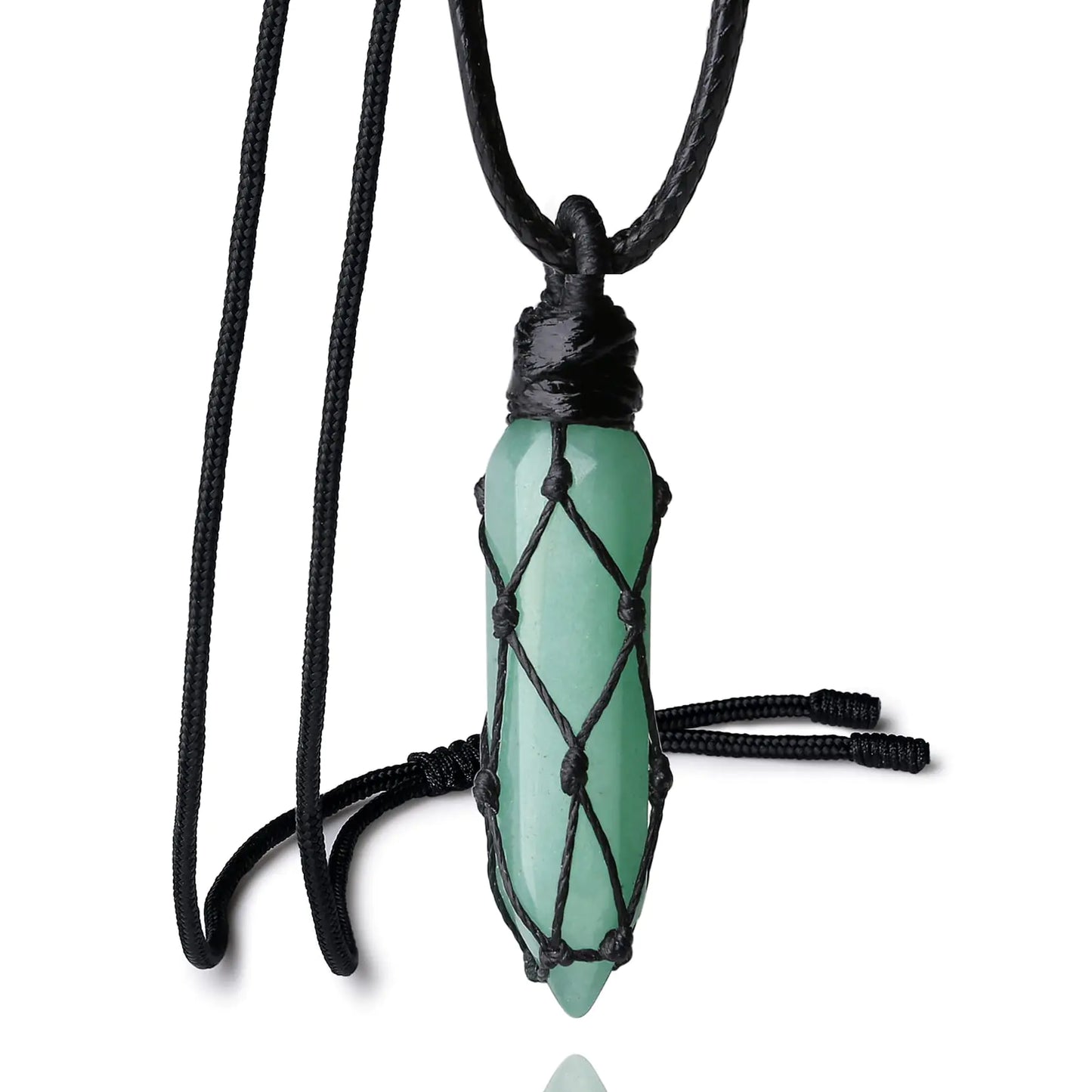 MAIBAOTA Men Women Necklace Green Aventurine Healing Crystal Stone Point Pendant Necklace for Men Adjustable Rope Natural Reiki Gemstone Necklace Jewelry