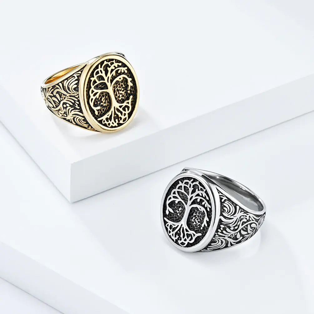 Retro Tree of Life Titanium Steel Ring