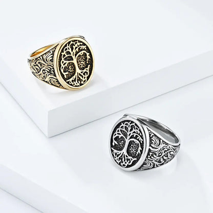 Retro Tree of Life Titanium Steel Ring