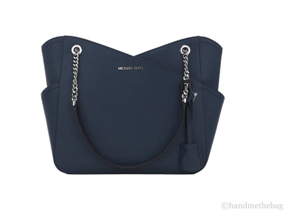 Michael Kors Jet Set Large Navy Saffiano X Cross Chain Shoulder Tote Hand Bag