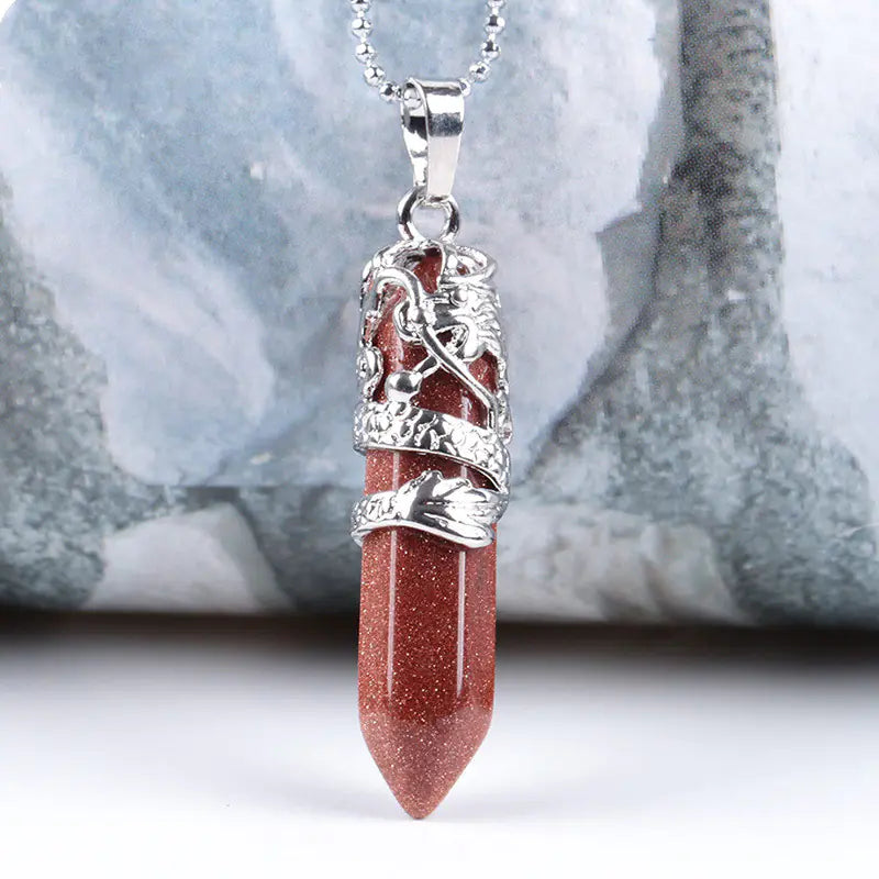 Natural Stone Hexagonal Dragon Totem Crystal Necklace