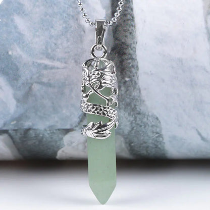 Natural Stone Hexagonal Dragon Totem Crystal Necklace