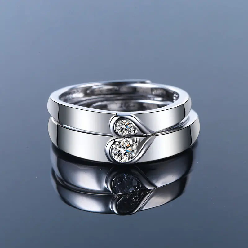 2PCS Adjustable Love Heart Wedding Rings for Couples