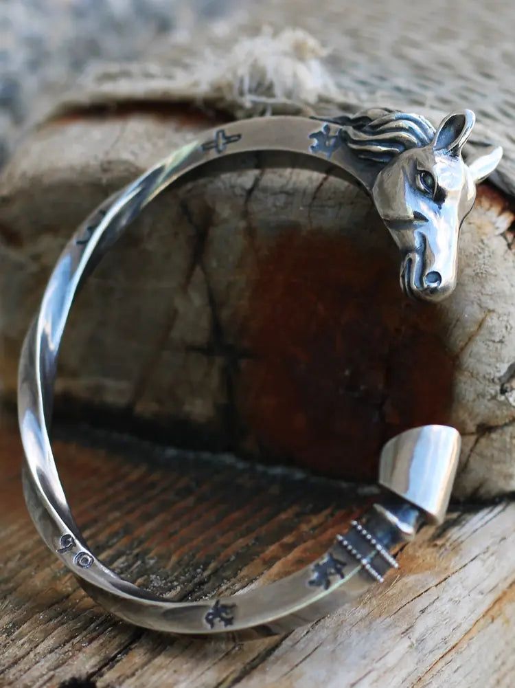 Handmade Men's Sterling Silver Horse Head Bracelet