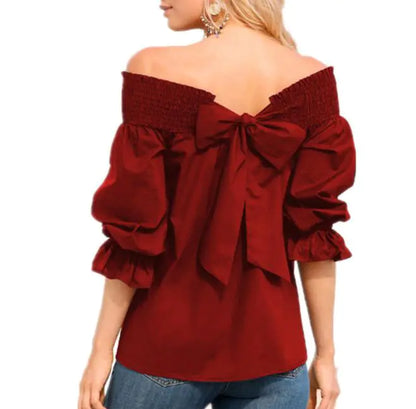 Off-Shoulder Top with Bow, Sexy T-Shirt
