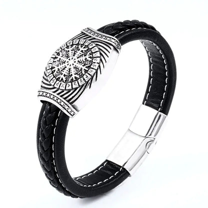 Vintage Stainless Steel Leather Bracelet for Men
