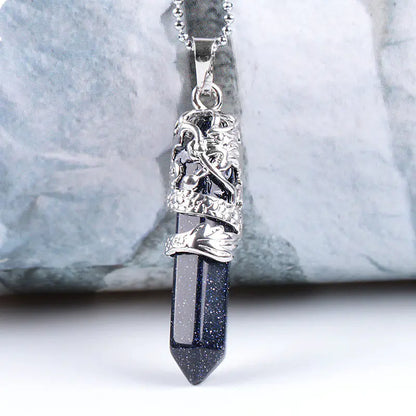 Natural Stone Hexagonal Dragon Totem Crystal Necklace