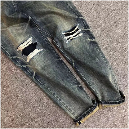 Retro Ripped Straight Leg Denim Pants for Trendy Style