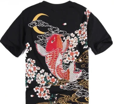 Embroidered T-Shirt with Koi Fish Design
