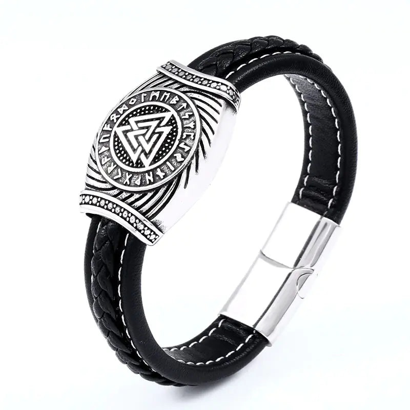 Vintage Stainless Steel Leather Bracelet for Men