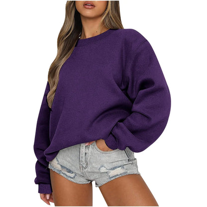 Oversized Crewneck Sweatshirt Women Fall Cute Sweatshirts Loose Lightweight College Hoodies Y2K Long Sleeve Shirts Crewneck Sweatshirts Women Oversized Sweatshirt for Women Dark Purple Medium