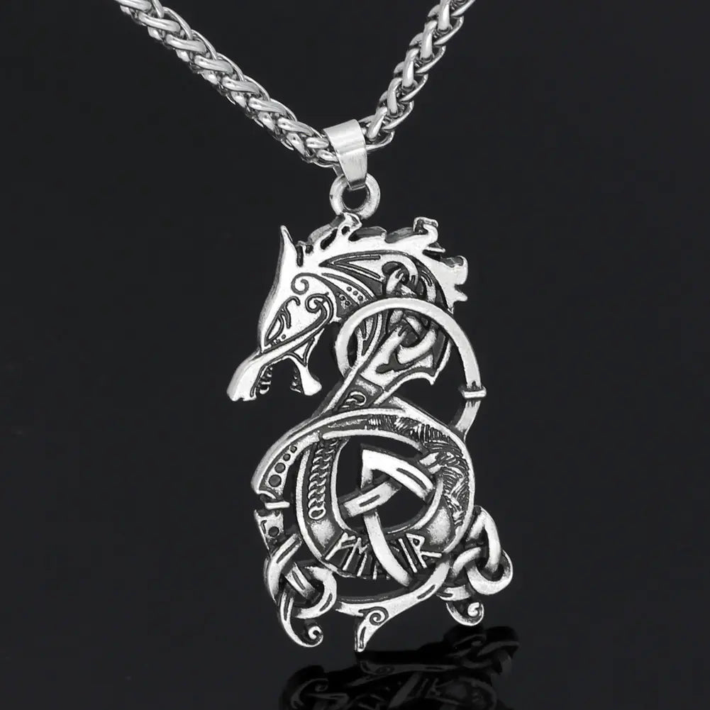 Nordic Celtic Dragon Pendant Necklace for Men and Women