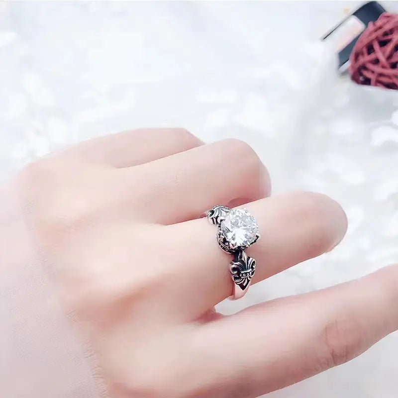 925 Thai Silver Crown Black Agate Diamond Ring