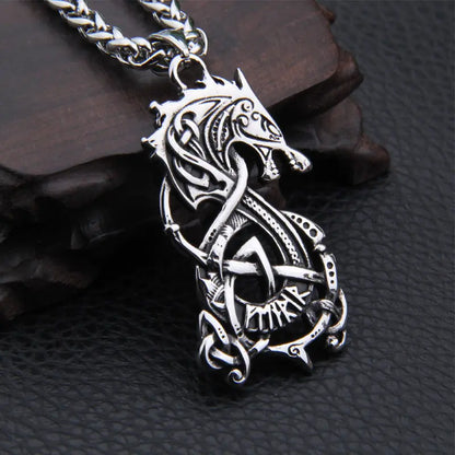 Nordic Celtic Dragon Pendant Necklace for Men and Women