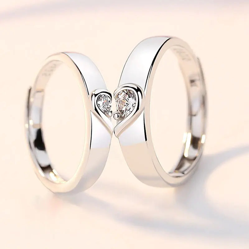 2PCS Adjustable Love Heart Wedding Rings for Couples