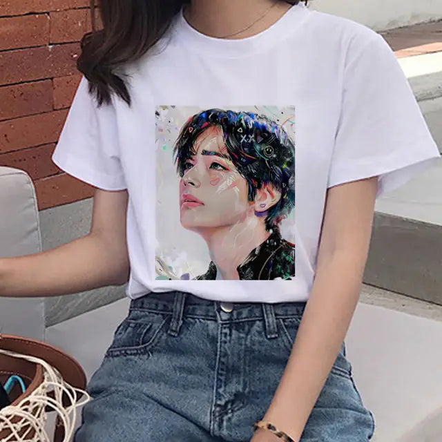 2020 Summer Women's T-Shirt with Boy Print Design