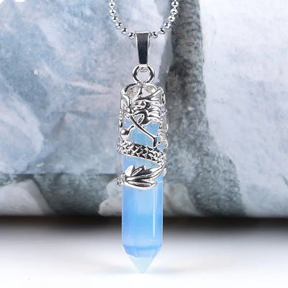 Natural Stone Hexagonal Dragon Totem Crystal Necklace