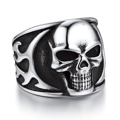 Bandmax Flame Skull Ring for Men Women Stainless Steel Ghost Harley Rider Motorcycle Biker Ring Gothic Punk Skeleton Ring Size 10