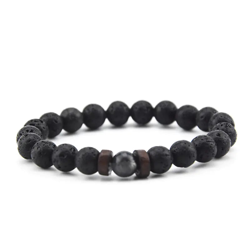 Volcanic Rock Wooden Beads Stone Bracelet