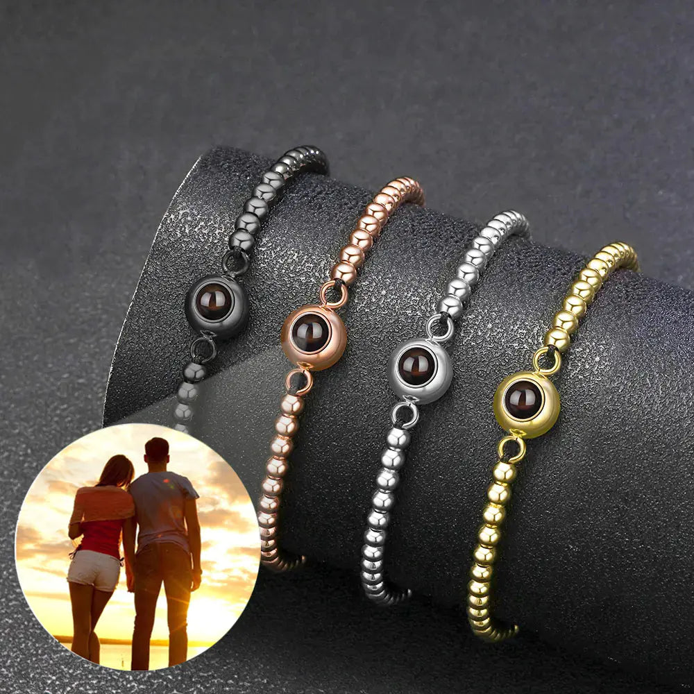 Couple Bracelet with Circular Projection in 100 Languages