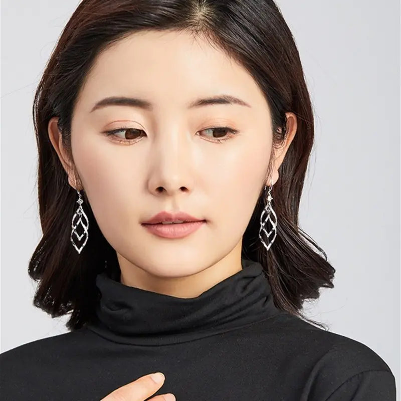 925 Long Drop Earrings for Round and Square Faces