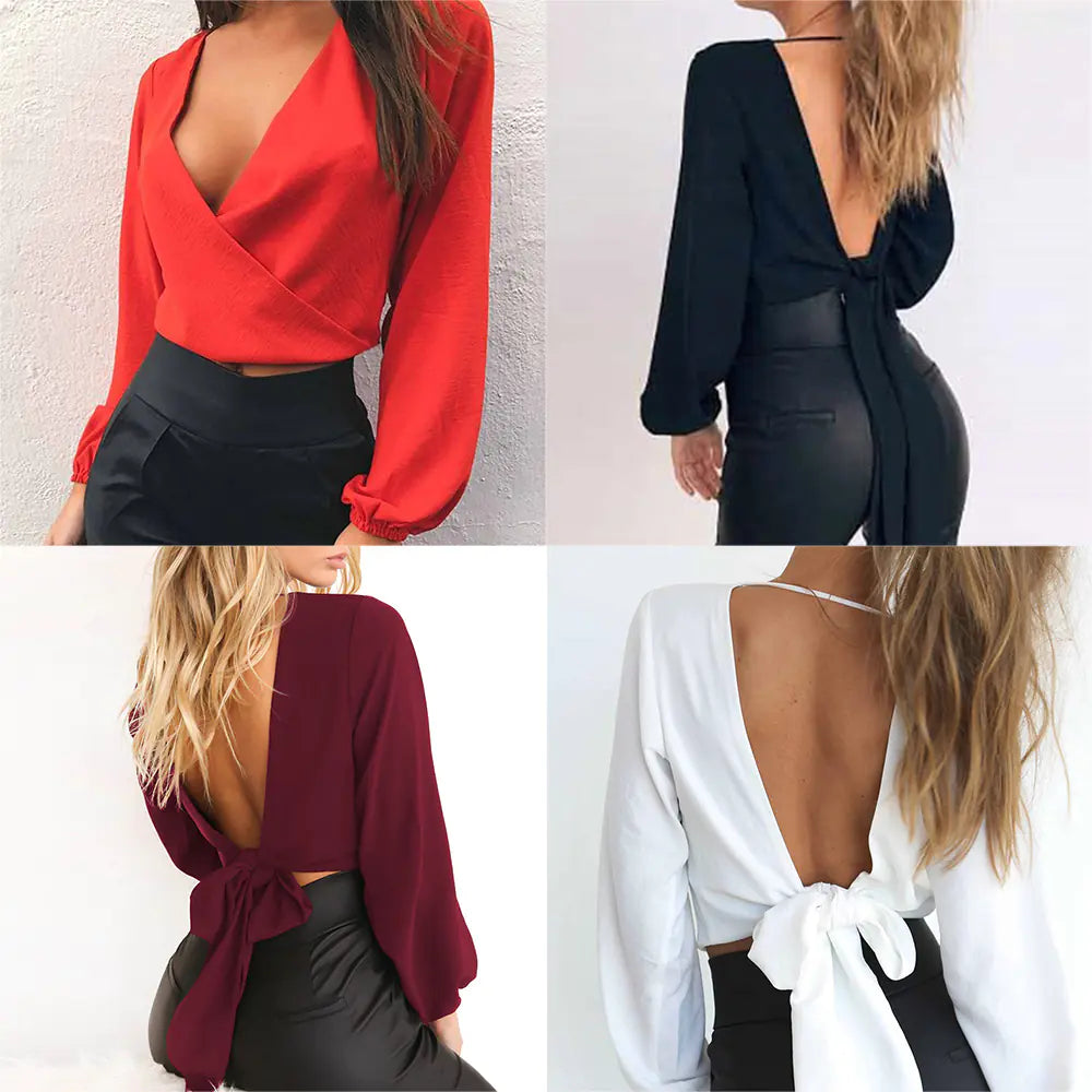Sexy Slim Fit Long Sleeve Knotted Crop Top