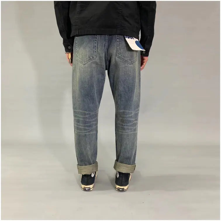 Retro Ripped Straight Leg Denim Pants for Trendy Style