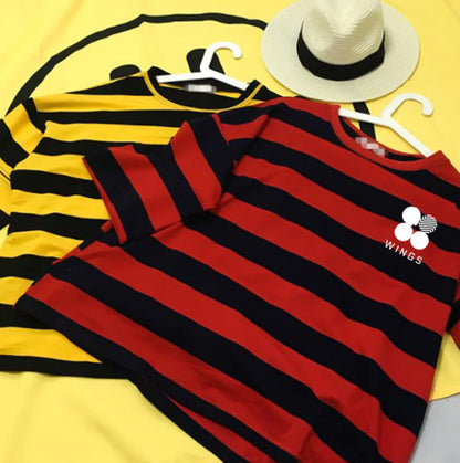 BTS Striped Hollow Out T-Shirt with Short Sleeves